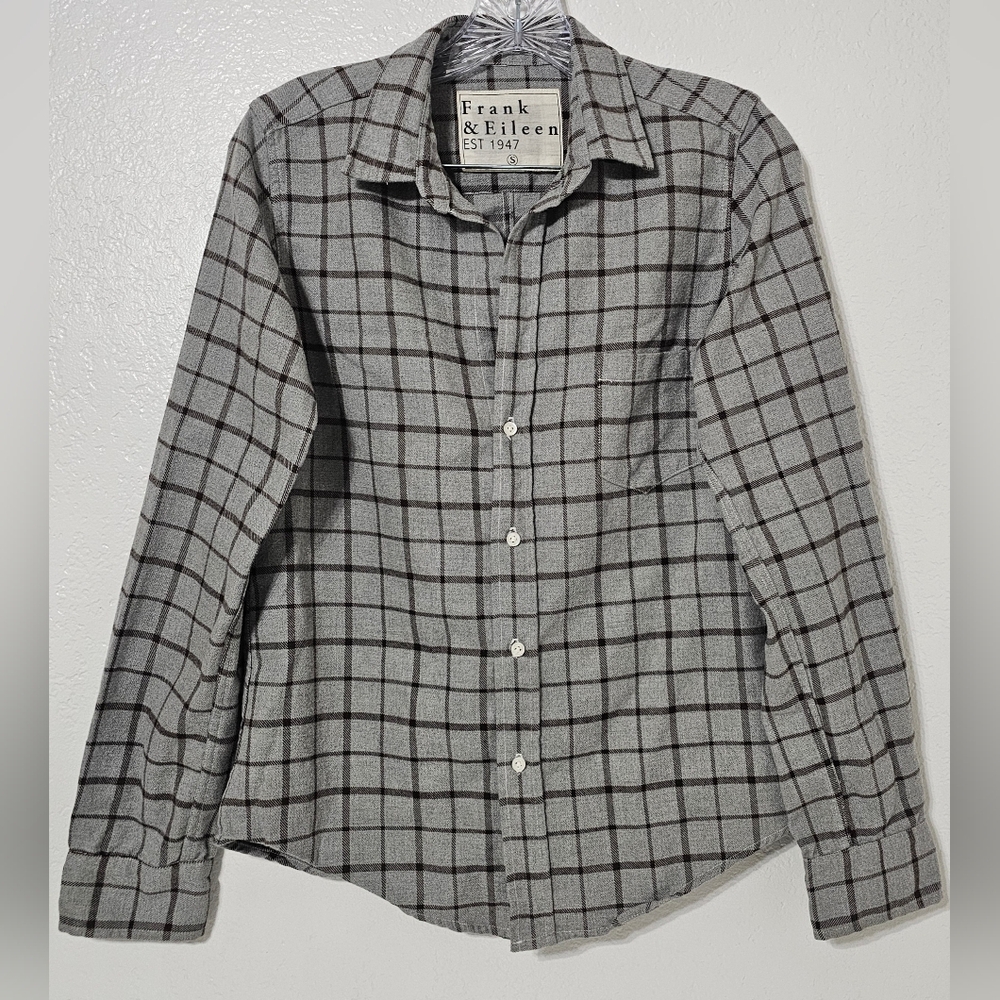 Frank & Eileen Barry Gray Plaid Cotton Button Down Shirt Small Made in USA - Picture 2 of 8